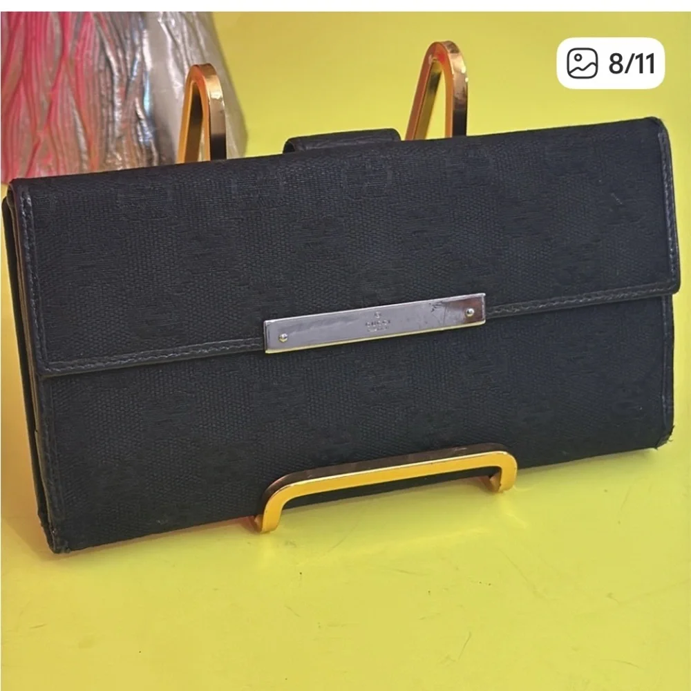 Gucci Black & Silver Monogram Wallet